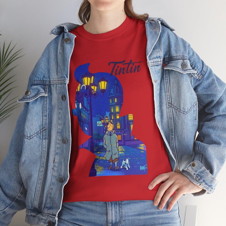 Tintin silhouette illustration T-Shirt | Comic Adventure Graphic Tee image 4