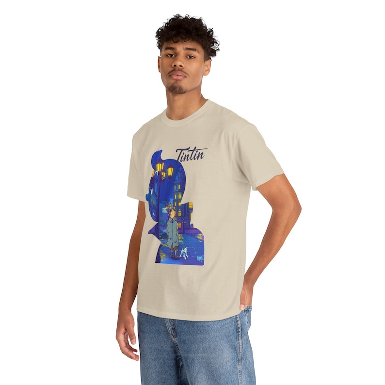 Tintin silhouette illustration T-Shirt | Comic Adventure Graphic Tee image 1