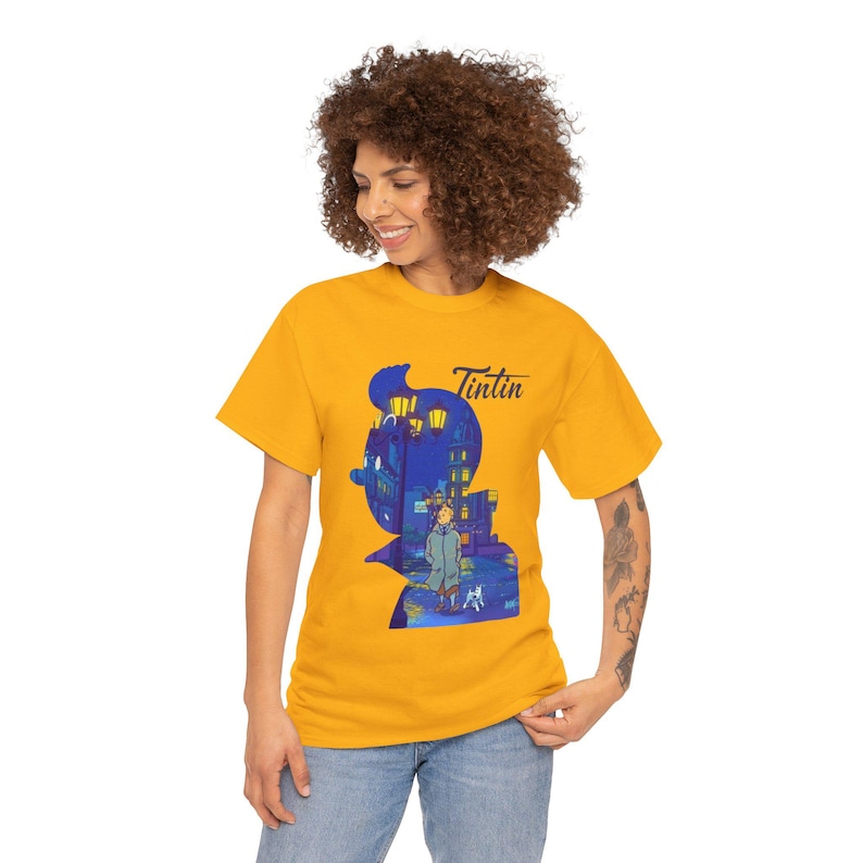 Tintin silhouette illustration T-Shirt | Comic Adventure Graphic Tee image 6