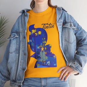 Tintin silhouette illustration T-Shirt | Comic Adventure Graphic Tee image 7