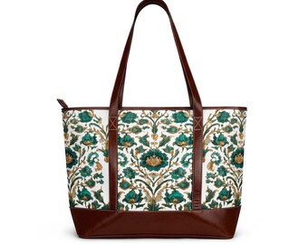 Bloemen boho-draagtas groen en goud vintage patroon