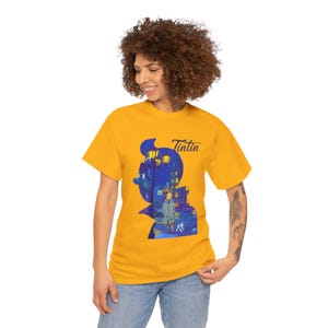 Tintin silhouette illustration T-Shirt | Comic Adventure Graphic Tee image 6