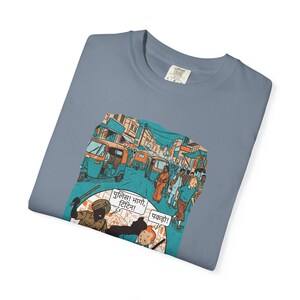 Adventure of Tintin Indian Street Market Scene T-shirt | Vintage Illustration, Dog Walking, Urban Crowd image 14