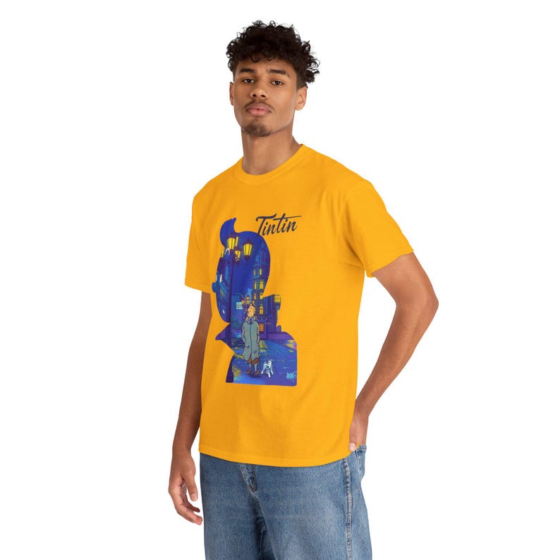 Silhouetillustratie Kuifje T-shirt | Comic Adventure-shirt met print afbeelding 3