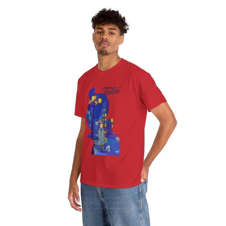 Silhouetillustratie Kuifje T-shirt | Comic Adventure-shirt met print afbeelding 2