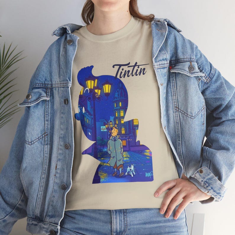 Silhouetillustratie Kuifje T-shirt | Comic Adventure-shirt met print afbeelding 6