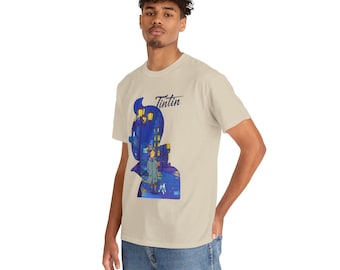 Tintin silhuett illustration T-shirt | Comic Adventure grafisk t-shirt