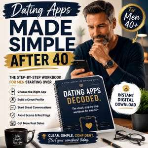 Dating Apps for Men Over 40 Guide | Step-by-Step Workbook for Dating After Divorce, Online Dating Starter Kit, Relationship Reset Guide PDF