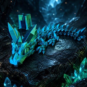 Kristalldrache 3D Druck – 25cm- Bewegliche Drachenfigur – Fantasy Deko – Geschenk für Gamer & Drachenfans - Optisch auffallend- Hingucker