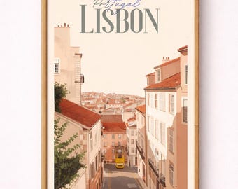 Póster de viaje de Lisboa, Portugal. Lámina decorativa imprimible para pared (descarga digital).
