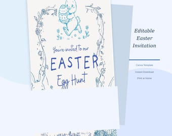 Zaproszenie na poszukiwanie jajek wielkanocnych do druku | Żywa łąka z kwiatami | Edytowalny szablon Canva | Natychmiastowe pobranie