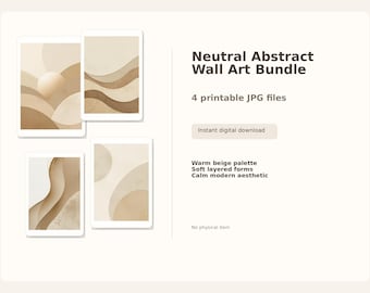 Zestaw neutralnych, abstrakcyjnych obrazów ściennych | Beżowa, minimalistyczna galeria ścienna (do pobrania w wersji cyfrowej)