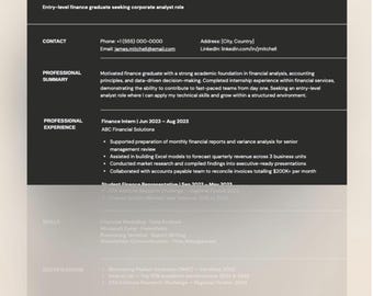 Szablon CV absolwenta finansów | Przyjazny dla ATS, list motywacyjny (edytowalny w serwisie Canva)