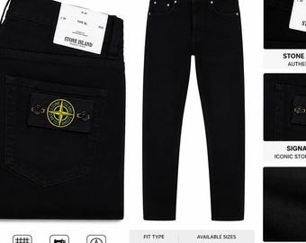 Stone Island Herr Svarta Denim Jeans Designerbyxor med Rak Passform Lyxig Streetwear Present till Honom USA Storbritannien EU Mode