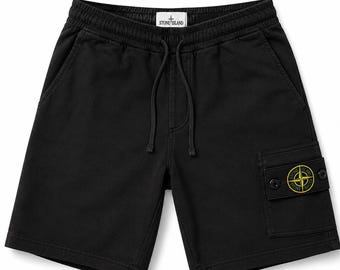 Stone Island Herr Svarta Cargo Shorts Lyxiga Streetwear Designer Sommarshorts Casual Bomullsshorts Present Till Honom Storbritannien USA EU