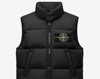 Stone Island zwart puffervest met capuchon voor heren – geïsoleerd wintervest, mouwloos jack, warm gewatteerd vest, cadeau voor hem VS VK EU-mode