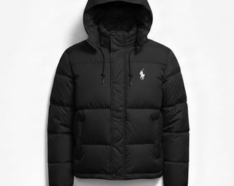 Polo Ralph Lauren svart täckjacka med huva – härlig quiltad dunjacka, lyxig streetwear-bubblajacka, varm isolerad parkas