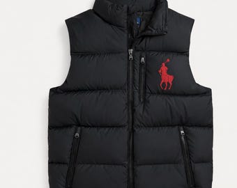 Polo Ralph Lauren Herr Svart Pufferväst NWT – Big Pony Broderad Logotyp Quiltad Dun Vinterjacka Dragkedja Fram Streetwear Present till Honom
