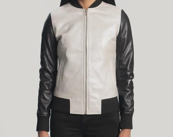 Cole Silver läderbomberjacka för kvinnor, metallisk läderjacka för kvinnor, vintage streetwear-kappa, vinterjacka, present till henne