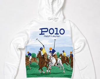 NWT Polo Ralph Lauren Autentisk Vit Ridsport Fleece Hoodie Vintage Hästkapplöpning Pullover Sweatshirt Herr Dam Streetwear Gåva