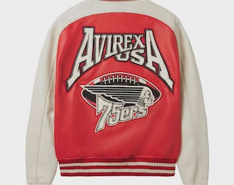 Avirex 75ERS JACKA Läderjacka Herr Broderad Bomberjacka Vintage Streetwear Retro Urban Mode Vinterjacka Lyxig Gåva Till Honom