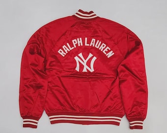 Ralph Lauren NY Yankees Satin Bomber Jacket Green NWT | Vintage Style Varsity Jacket | Men’s Streetwear Baseball Jacket | Gift for Him