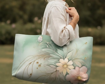 Pastel Floral Watercolor Weekender Bag | Soft Botanical Travel Tote
