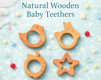 Natural Wooden Baby Teether Set, Handmade Baby Teething Toy, Montessori Toy, Baby Shower Gift
