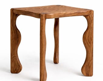 Sculptural Sheesham Wood Side Table – Hand-Carved Rustic Accent Furniture