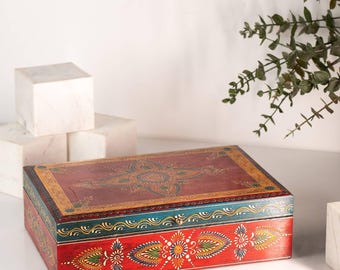 Hand Painted Wooden Storage Box | Multicolor Indian Folk Art Keepsake Jewelry Box