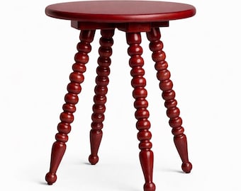 Handmade Solid Wood Round Side Table – Burgundy Boho Accent Furniture