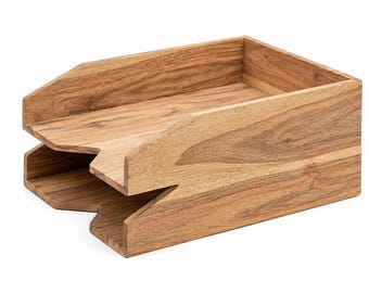 Handmade Sheesham Wood Desk Organizer, Honey-Toned Natural File Holder