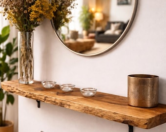 Live Edge Solid Wood Floating Shelf | Rustic Farmhouse Mantel Decor
