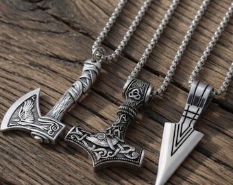 Vikinga-amulettset – Tors hammare, Vegvisir-kompass och vargyxa-hänge, smycken i nordisk mytologi