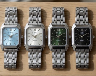 Silver Case Watch Collection – Black, White, Green & Blue Dial, Ladies Quartz Timepiece, Adjustable Strap