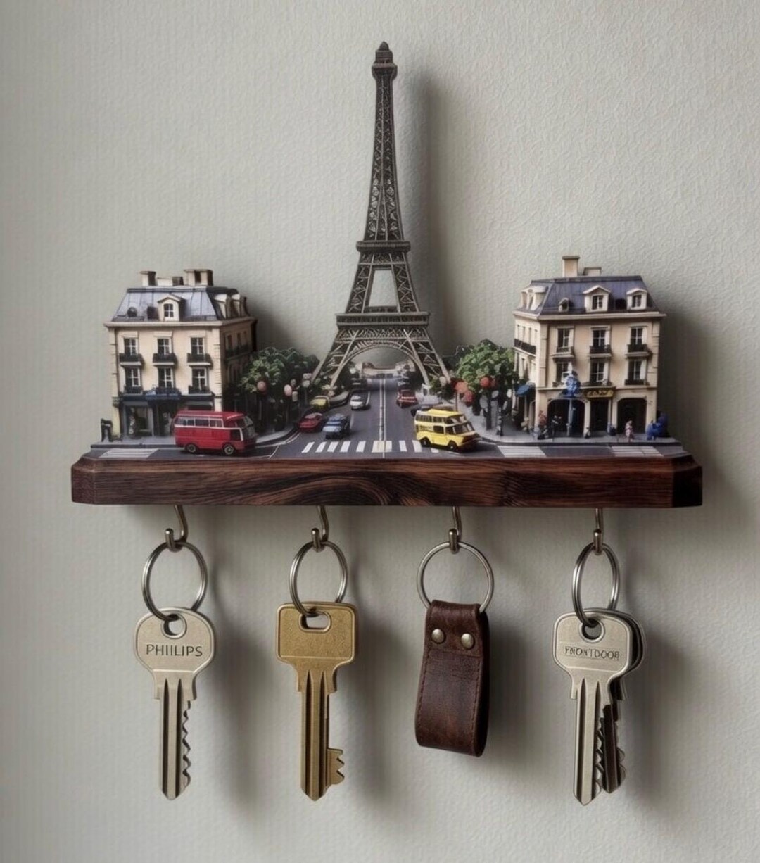 Street Rack 2d Paris Eiffel Tower Key Holder – 2D Street View Wooden Wall Rack ...