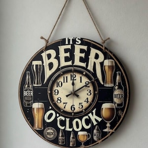 Letrero metálico "Es la hora de la cerveza" – Diseño retro de cerveza, reloj decorativo, decoración para la cueva del hombre