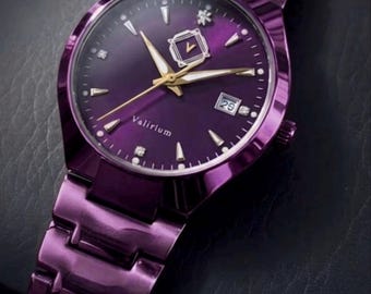 Bold Purple Dial Watch – Minimalist Quartz Timepiece, Unisex Adjustable Bracelet (Link Tool Included)