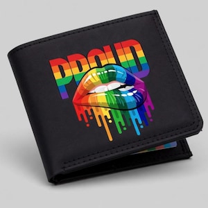 Cartera PROUD con estampado de labios – Tarjetero plegable Rainbow Pride, cartera compacta de tela duradera