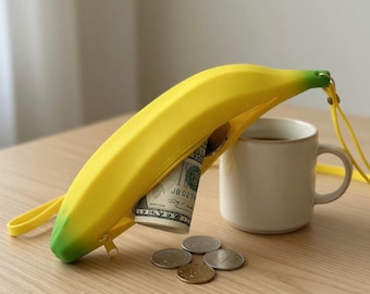Realistisk bananpåse med dragkedja – Nyckelring i form av frukt och mynt, nyckelhållare