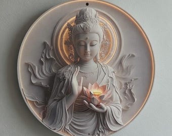 Lotusblomma väggdekor | 2D platt konst | Zen buddhistisk symbol | Yogastudio meditationsgåva