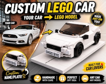 Benutzerdefinierte LEGO Automodell, personalisiertes Auto Geschenk, Ihr Auto zum LEGO Bauen, Mini Auto Replik, einzigartiges Geschenk für ihn, benutzerdefinierte Nummernschild