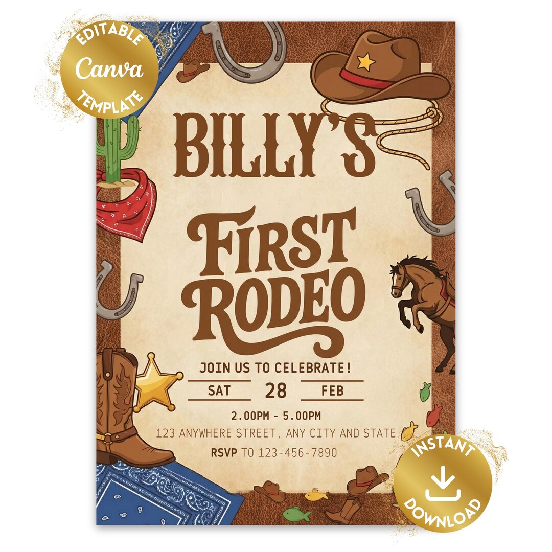 First Rodeo Birthday Invitation: Editable Cowboy 1st Birthday Invite ...