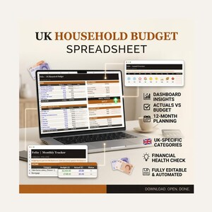 UK Household Budget Spreadsheet | Monthly Budget Planner | Excel Google Sheets Template