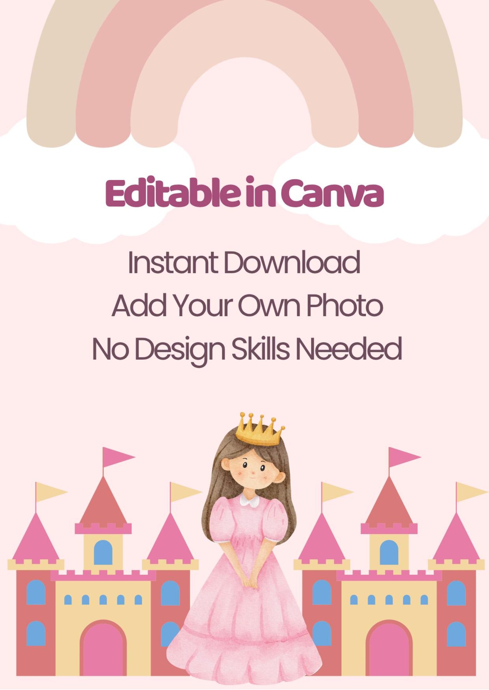 Editable Princess Birthday Invitation Template With Photo | Kids ...