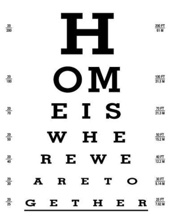 items similar to home is where we are together eye exam chart 85 x