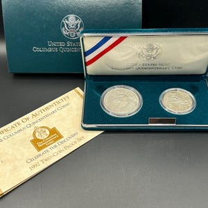 1986 Columbus Quincentenary Commemorative Proof Coin Set - United State Mint OGP w/Box and COA - 90% Fine Silver Dollar