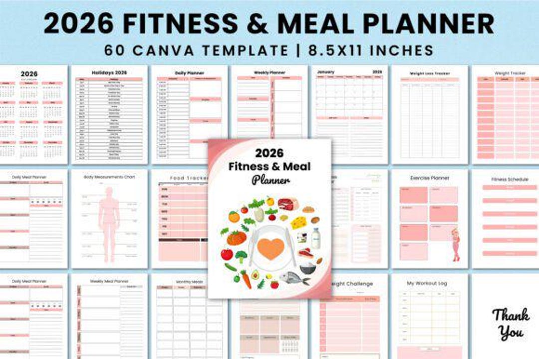 2026 Fitness and Meal Planner Canva Template – Workout Log, Nutrition ...