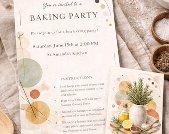 Invitación editable para fiesta de repostería, tarjeta de recetas, decoración de cocina (descarga digital)