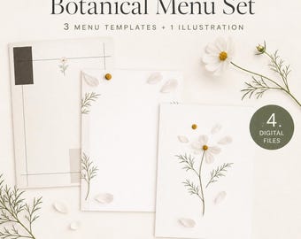 Plantilla de menú botánico, diseño floral suave, estilo neutro elegante, editable en Canva (imprimible en 5x7 pulgadas)